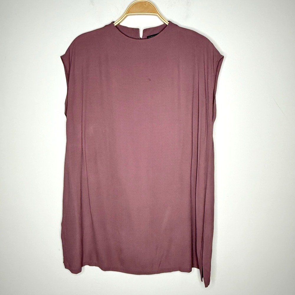 Eileen‎ Fisher Silk Tunic Top Size M Purple Mandarin Collar Longline Sleeveless